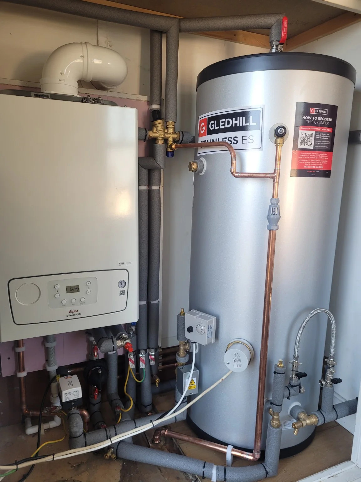 Completed boiler and hot water cylinder installation